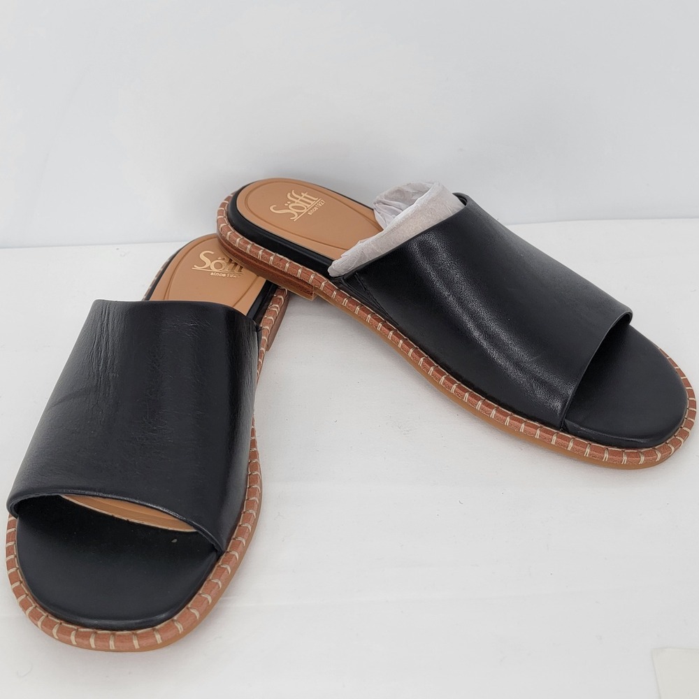 Sofft Womens Black Leather Slide Sandals Flats SF0112901 Size 9.5 M
